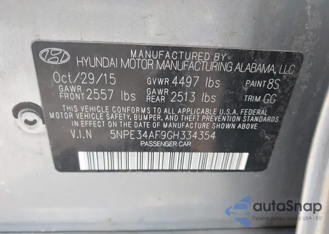 2016 Hyundai Sonata Sport из США, поврежденный, VIN 5NPE34AF9GH334354